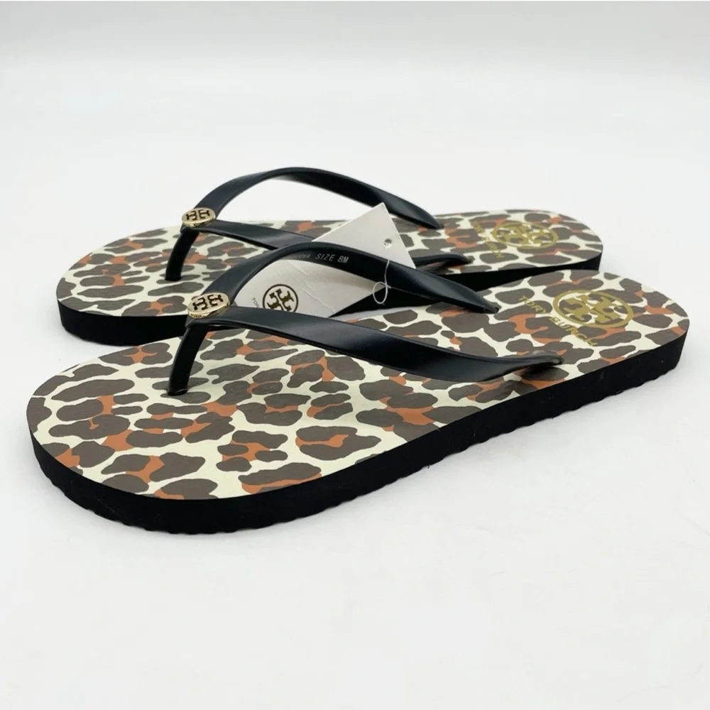 Tory Burch Black Leopard print Flip Flops
